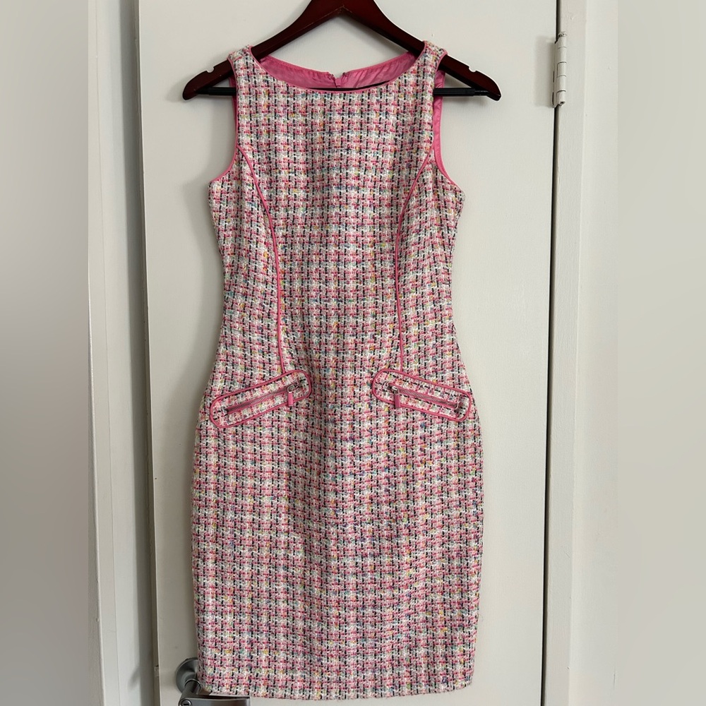 David Meister Pink and White Sheath Mini Dress